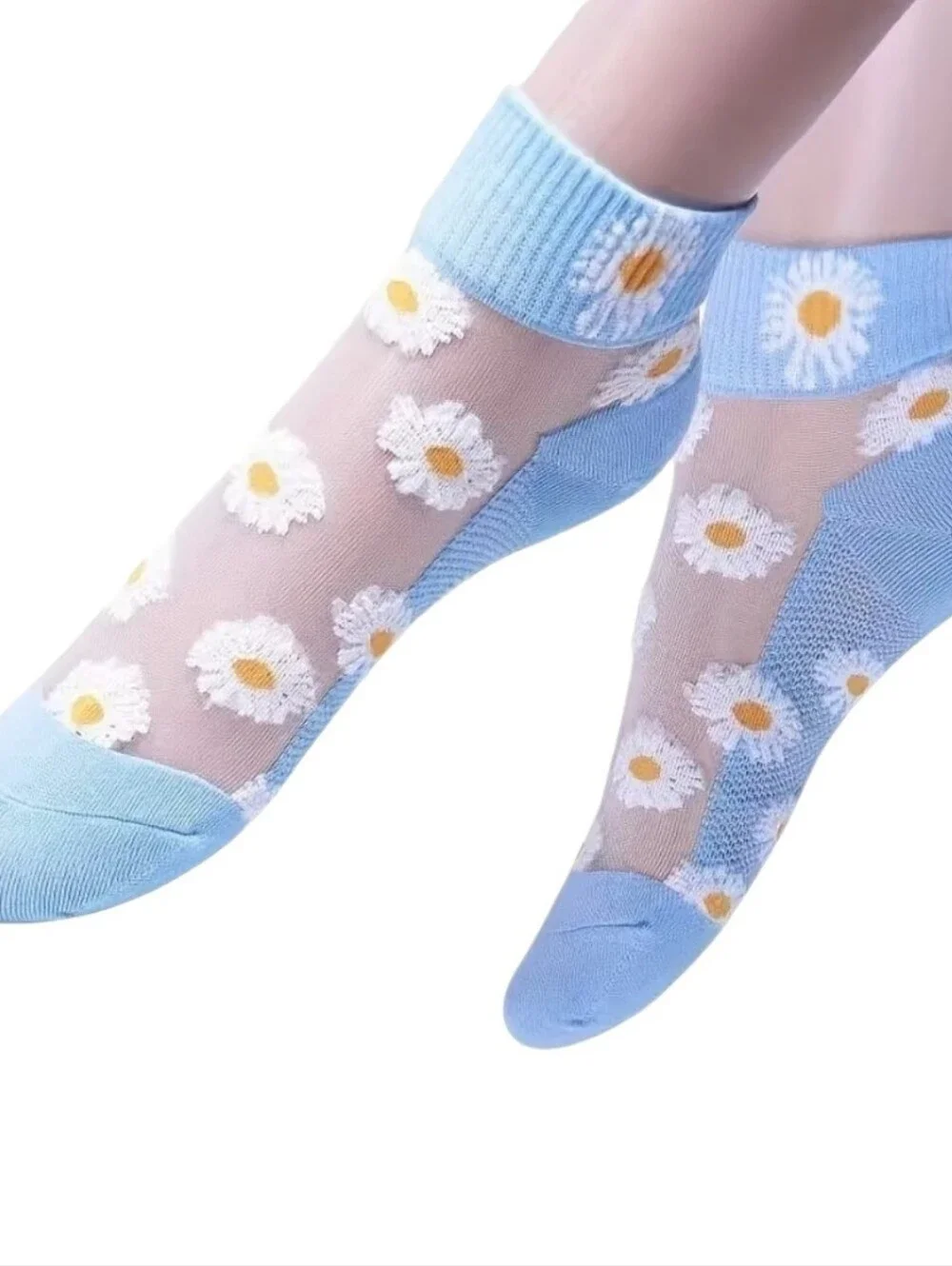 5 Pairs Floral Print Short Socks, Breathable & Lightweight Transparent Socks